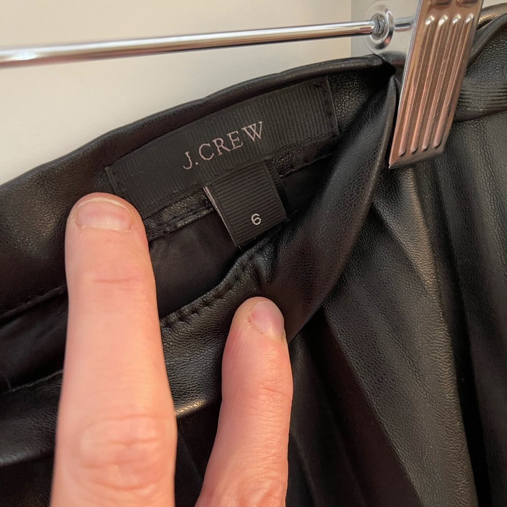 JCrew faux leather pleat skirt. Hits around knee
